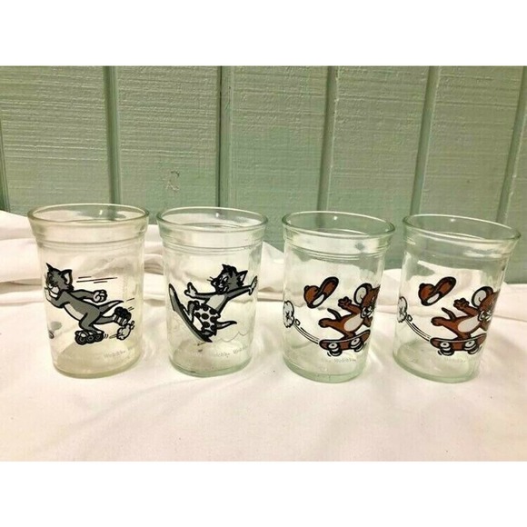Anchor Hocking Other - 1990 Welch's Jelly Glasses - Set of 4 Tom & Jerry Surf, Skate, Skateboard